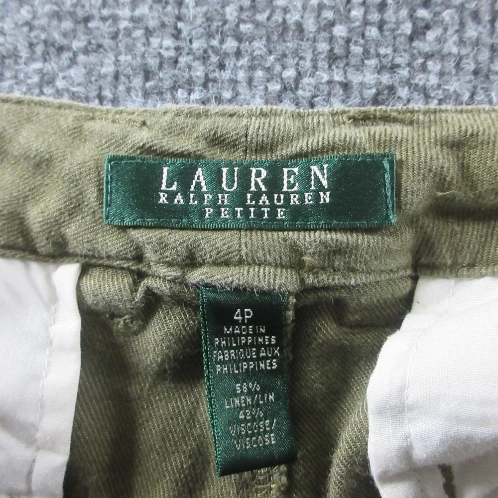 Lauren Ralph Lauren Pants Womens 4P Green Linen Viscose‎ Cargo Ruched Ankle Hem